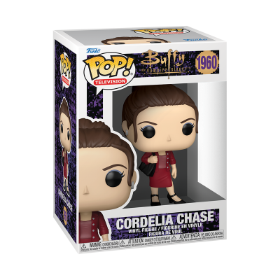 Figura Funko Pop Cordelia Chase da série Buffy the Vampire Slayer na sua caixa.