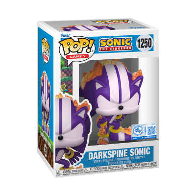 Figura Darkspine Sonic Funko Pop! Games roxa com fogo em embalagem de janela