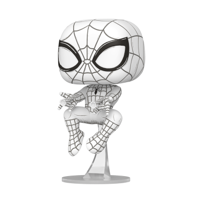 Figura colecionável Funko Pop Homem-Aranha branco com teia preta e olhos grandes