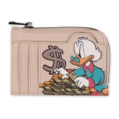 Carteira creme com fecho e figura do Pato Donald com dinheiro
