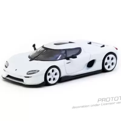 Miniatura de carro desportivo branco com texto PROTOTYPE