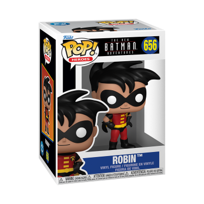 Estatueta de vinil Funko Pop Heroes de Robin da série The New Batman Adventures na caixa