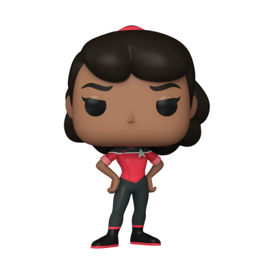 Figura Funko Pop vinil personagem feminina com fato vermelho e cinzento