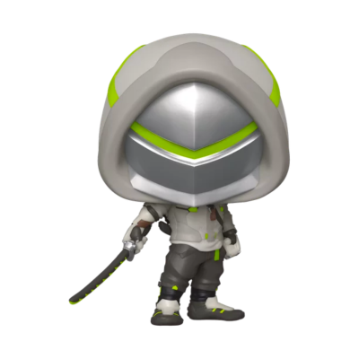 Figurina de personagem com capacete prateado e verde e espada