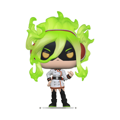 Figura colecionável Funko Pop com cabelo verde em chamas e roupa branca