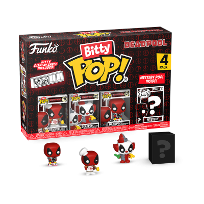 Caixa de figuras Funko Bitty Pop! Deadpool com 4 miniaturas e embalagem colorida