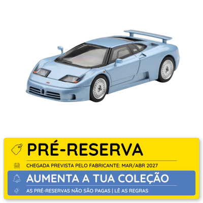 Miniatura de carro desportivo azul claro com texto de pré-reserva
