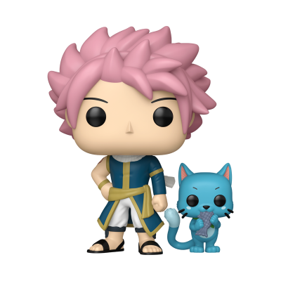 Figura Funko Pop com cabelo rosa e gato azul segurando peixe