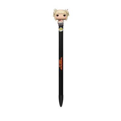 Caneta preta com personagem Funko Pop loira no topo e texto My Hero Academia