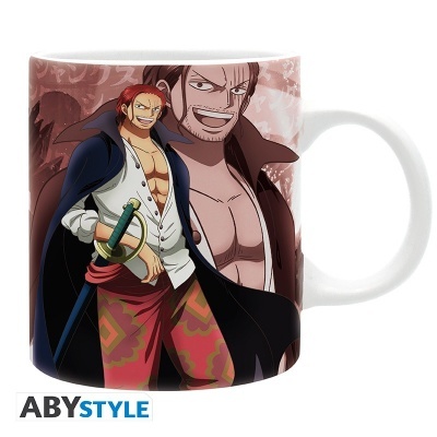 Caneca branca com personagem de anime ilustrado coloridamente