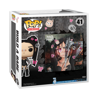 Embalagem POP! Albums Build a Babe com personagem feminina estilizada e elementos gráficos em preto, cinza e rosa