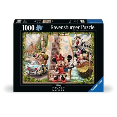 Caixa de puzzle Ravensburger 1000 peças Mickey Mouse com ilustração de viagem