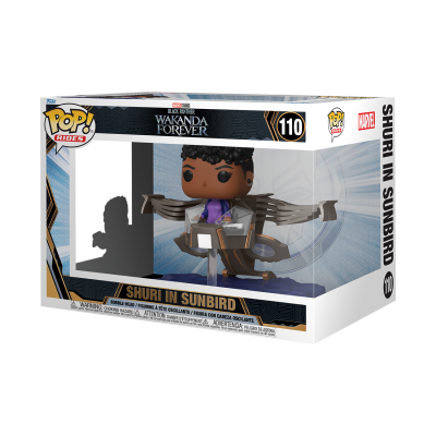 Figura Funko Pop! Shuri in Sunbird Marvel na caixa com asas metálicas e roupa roxa