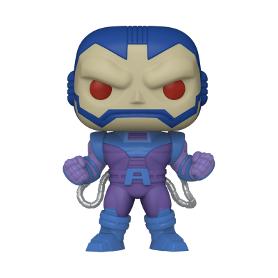 Figura Funko Pop vinil personagem Apocalypse azul e roxa olhos vermelhos