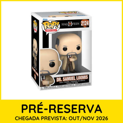 Funko Pop Dr. Samuel Loomis Halloween II número 2124 em caixa original com indicação de pré-reserva.