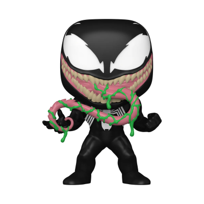Figura Funko Pop do personagem Venom com língua longa e verde saindo da boca.