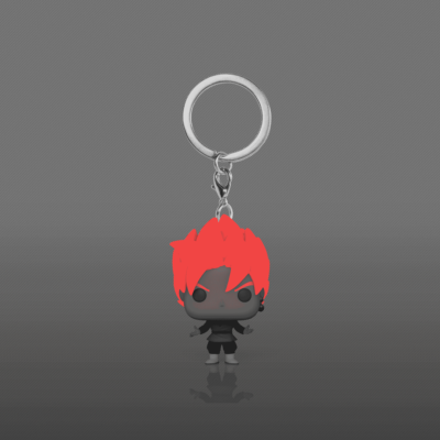 Chaveiro Funko Pop de personagem com cabelo vermelho e roupa preta