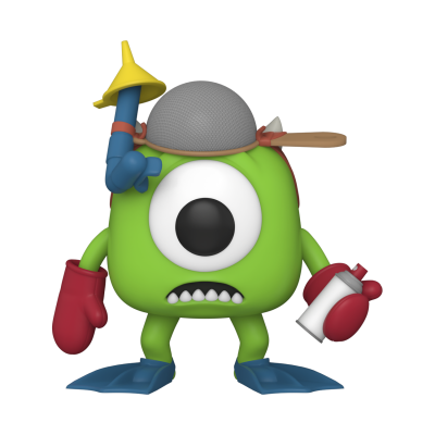 Figura estilizada de monstro verde de um olho com acessórios coloridos