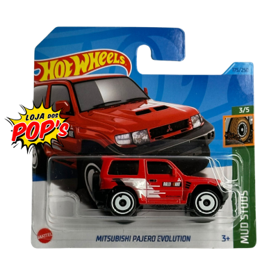 Miniatura Hot Wheels Mitsubishi Pajero Evolution vermelho e branco na embalagem