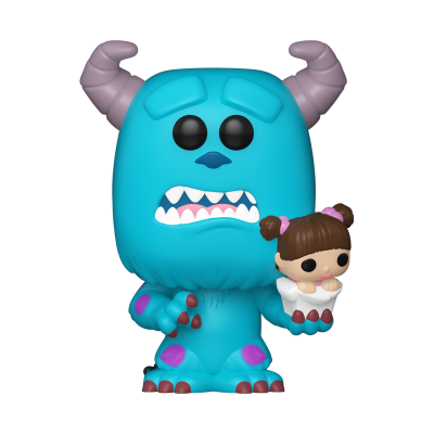 Figura colecionável azul de Sulley segurando boneca Boo
