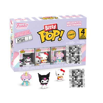 Caixa Funko Bitty Pop! Hello Kitty and Friends com quatro figuras pequenas e embalagem com janela transparente