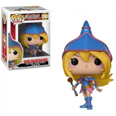 Funko Pop Dark Magician Girl de Yu-Gi-Oh! com cabelo loiro e chapéu azul
