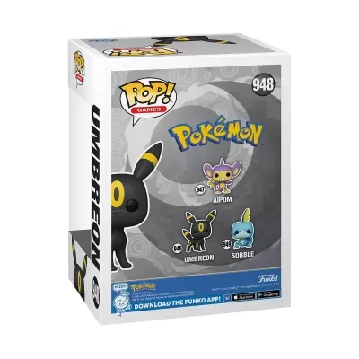 Caixa Funko Pop! Pokémon Umbreon número 948 com imagens personagens no fundo cinza