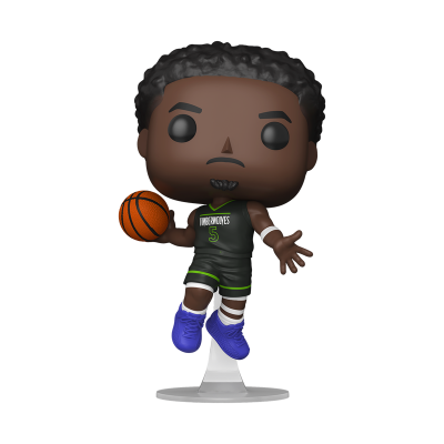 Figura de vinil de jogador de basquetebol com uniforme preto e bola laranja