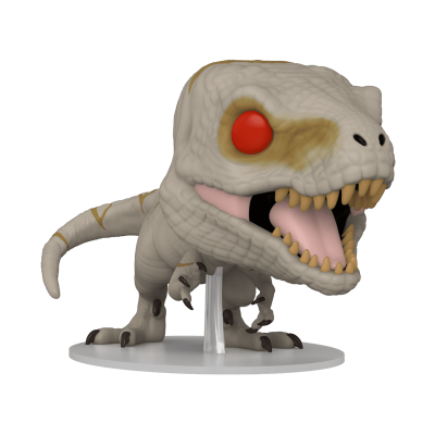 Figura Funko Pop de dinossauro T-Rex cinzento claro com olhos vermelhos e dentes destacados