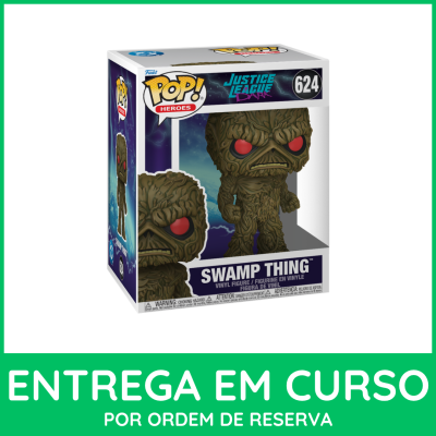 Figura de vinil POP! Swamp Thing da Justice League na sua caixa