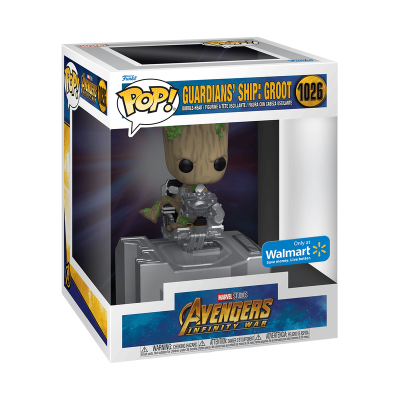 Figura POP! Guardians' Ship: Groot em caixa com logo Avengers Infinity War