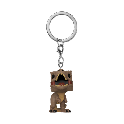 Chaveiro Funko Pop de dinossauro castanho com dentes à mostra