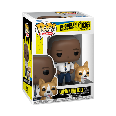 Funko Pop Captain Ray Holt com Cheddar em caixa da série Brooklyn Nine-Nine