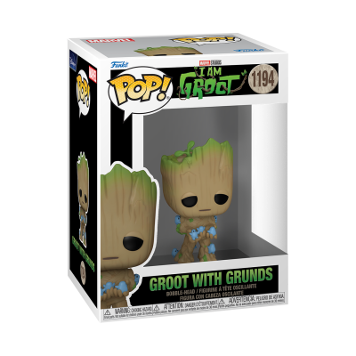 Figura Funko Pop! Groot com plantas e pedras azuis em caixa