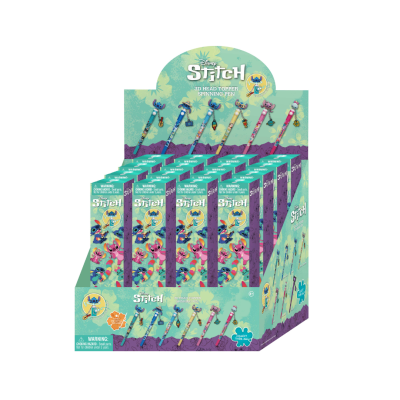 Expositor com canetas Disney Stitch com cabeçalhos 3D giratórios e embalagem colorida com personagens