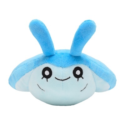 Pelúcia azul com duas antenas e olhos em tecido felpudo