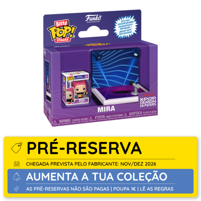 Figura Funko Bitty Pop! Stages Mira KPOP Demon Hunters com microfone em caixa roxa