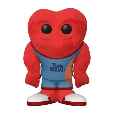 Figura colecionável de borracha vermelha com fatos azul e sapatos brancos