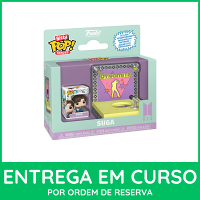 Figura Funko Pop Stages BTS Suga com palco DYNAMITE em caixa