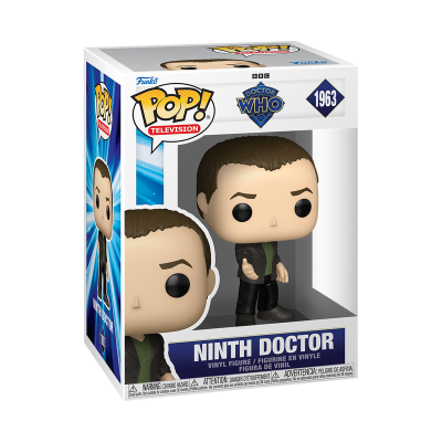 Figura Funko Pop Ninth Doctor da série Doctor Who na caixa