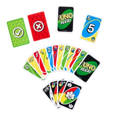 Cartas do jogo UNO FLEX! coloridas e numeradas