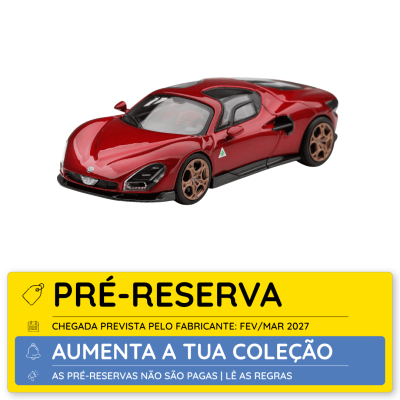 Miniatura de carro desportivo vermelho com rodas castanhas e logótipo Alfa Romeo