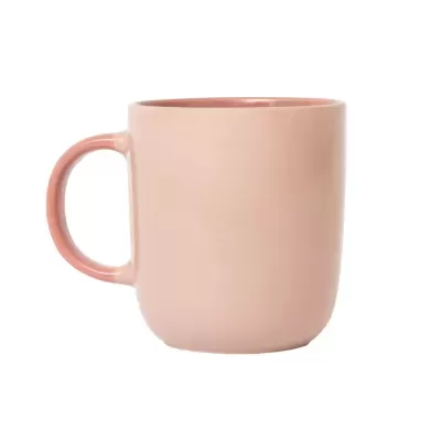 Caneca de cerâmica rosa clara com pega rosa escura