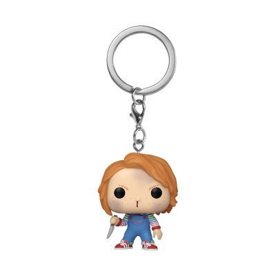Chaveiro de figura de vinil do personagem Chucky com faca