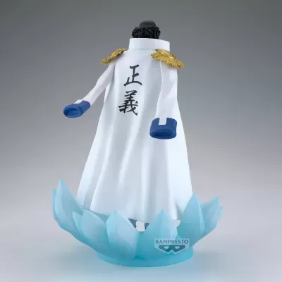 Figura decorativa de personagem com casaco branco e base azul translúcida