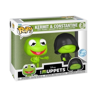 Caixa Funko Pop Kermit & Constantine com duas figuras vinil verde e capuz preto
