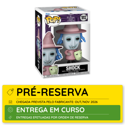 Funko Pop Shock com chapéu rosa e máscara verde em caixa de vinil