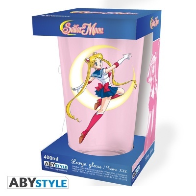 Copo grande de vidro Sailor Moon em embalagem azul