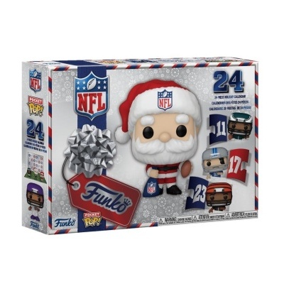 Caixa de calendário advento Funko Pocket Pop! NFL com figura de Pai Natal em traje vermelho e branco e gorro com logótipo NFL