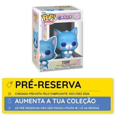 Boneco Funko Pop! de vinil azul da personagem Tom da série Tom and Jerry na caixa
